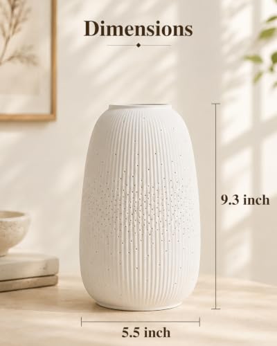 TACAHE Ceramic Vase Table Lamp, 2700K Bulb & 3 Artificial Flowers Included, E12 Socket, Inline Switch, Handmade Openwork Craft, Ambient Light for Living Room Bedroom - Starry 9.3" - style: Starry