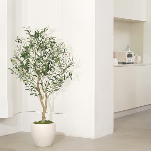 LYERSE 4ft Olive Tree - Olive Trees Artificial Indoor - Faux Olive Tree 4ft with Large Olive Branches and Lifelike Fruits - Fake Olive Tree for Modern Home Office House Living Room Decor - size: 4ft