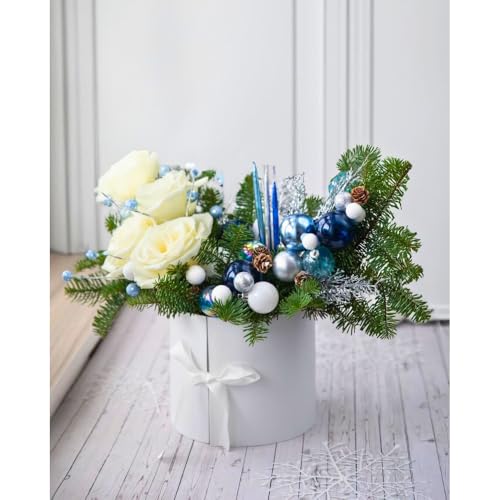 UNIKPACKAGING Premium Quality Round Flower/Gift Box 2 TIER w Lid, Size 7.8 dia x 7 inch for Luxury Arrangements (White) - color: White