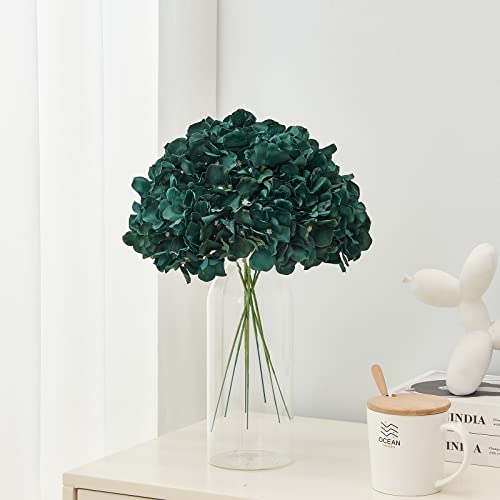 Artificial Hydrangea Flowers Emerald Green Heads 10 Fake Hydrangea Silk Flowers for Wedding Centerpieces Bouquets DIY Floral Decor Home Decoration with Stems - color: 10pcs Emerald Green, size: Large