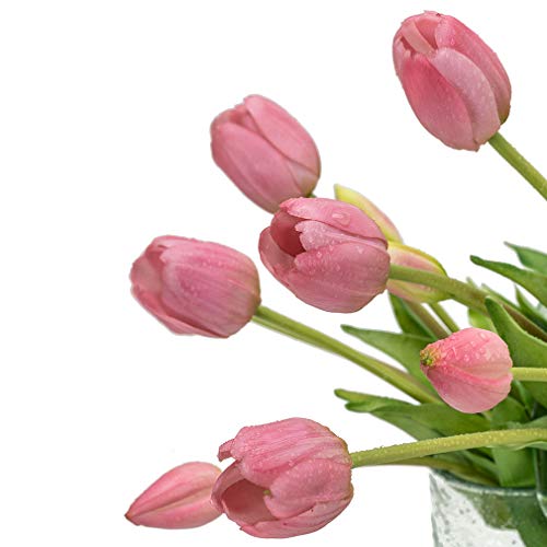 DUYONE 15Pcs Artificial Tulips Flowers, Soft Touch Realistic Latex Tulips Bouquet for Home Office Wedding Party Garden Decor, Fake Flowers for Dining Table Living Room Spring(Light Purple,15pcs) - color: A Style-15pcs Light Purple(no Vase)