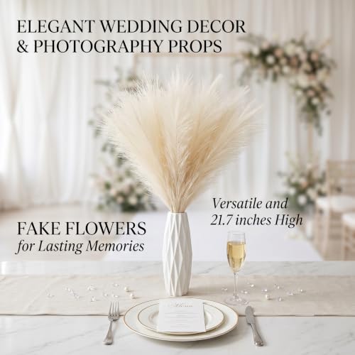 30PCS Artificial Pampas Grass Decor, 21.7" Small Faux Pampas Grass No Shedding Allergy Free, Fluffy Boho Silk Flowers for Vase Filler, Home Living Room Wedding Table Centerpieces, Beige - size: Begie