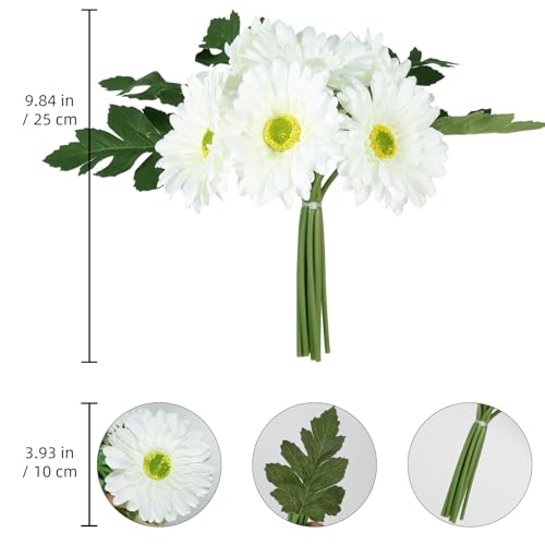 IPOPU 2 Bundles Artificial Gerbera Daisy Flower 14 Heads White Fake Chrysanthemums with Stems Faux Silk Daisy Flower for Wedding Bridal Bouquet Floral Arrangements Home Table Centerpiece Decor (White) - color: White