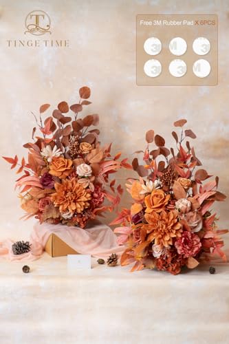 TINGE TIME Free-Standing Artificial Flower Set of 2, Table Centerpiece with Rubber Pad, Silk Fake Flower for Fall Wedding Centerpiece Archway Aisle Welcome Entrance (Maple Red) - color: Maplered