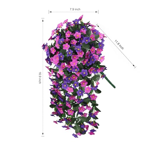 Artificial Fake Hanging Flowers Plants for Outdoor Spring Summer Decoration, 2PCS Faux Silk Daisy Flower Look Real UV Resistant Orchid Vine for Home Outside Garden Wall Indoor(Dark Purple and Fuchsia) - color: Dark Purple and Fuchsia