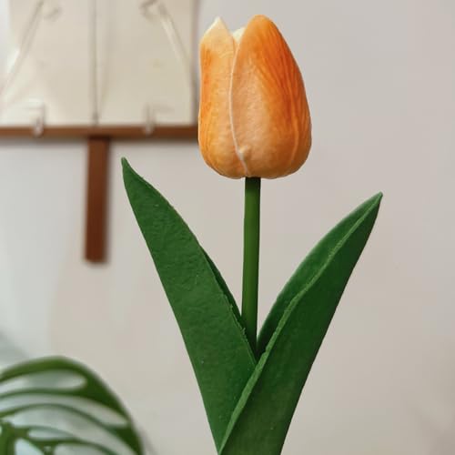 20PCS Artificial Tulip Flowers - 13.5" Real Touch Fake PU Tulips Bouquet Faux Spring Flowers (Champagne) - color: Champagne