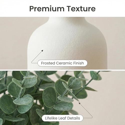 16" Artificial Eucalyptus Stems Potted Plant - Realistic Small Fake Desk Plants for Office Home Decor, Faux Plants in Frosted Ceramic Vase for Indoor Spaces, Wedding Centerpieces Table Decor（20 pcs） - color: Eucalyptus Stems