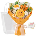 Alecono Crochet Flower Bouquet, Orange Smile Sunflower Knitted Flowers, Handmade Bouquet of Flowers for Mother's Day Graduation Anniversary Birthday Party Valentine's Day Gifts (Include Card) - color: Orange
