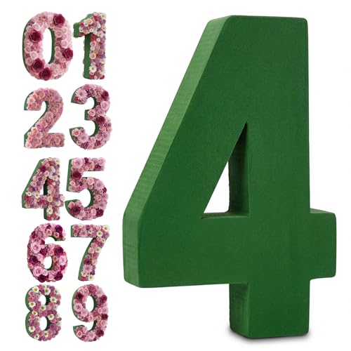 Leinuosen Dry and Wet Floral Foam Numbers Blocks Green Foam Blocks for Fresh and Artificial Flowers for Weddings Birthday Flower Arrangement Craft Project Garden Decoration(Number 4) - style: Number 4