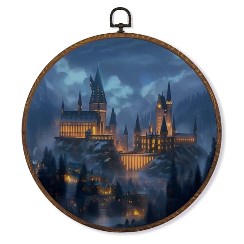 MOTERMATE Dark Academia Castle Wall Art Decor Round Framed, Magical Misty Forest Canvas Wall Art Artwork Prints, Fantasy Witchy Hanging Decor Decorations for Home Bedroom Living Room, 10x10 Inch - color: castleA