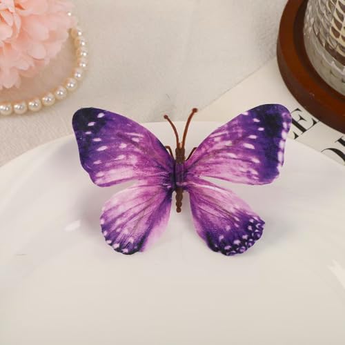 Artificial Butterfly, 3D Artificial Butterfly Clips,Silk Floral Butterflies, Suitable for Home Decoration, Flower Arrangement and Foil the Festive Atmosphere (8 Pcs) - color: Purple -8 Pcs