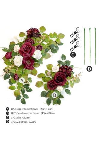 Wedding Decor (Pack of 2) Welcome Sign Flower Backdrop Garland for Ceremony Reception Wall Easel Home Decoration Entryway Faux Outdoor Board Head Table Decor (Burgundy & White) - color: Burgundy & White