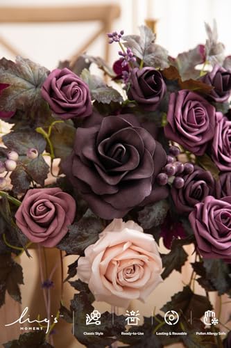 Ling's moment 2PCS Deep Plum Artificial Flower Garland Floral Swags Purple Table Centerpieces Wedding Arch Flowers Garlands Greenery Arrangements for Sweetheart/Head Table Board Backdrop Decor - color: Prpl-deep Plum