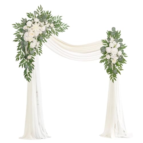 Muhanjia Artificial Arch Flowers Kit(Pack of 4),2Pcs Artificial Flower Arch Decor, 2Pcs Drapes, Ceremony and Reception Background Rose Decoration, White Champagne Floral Party and Outdoor Decor - color: White Champagne