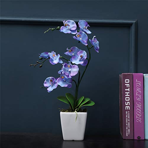 15" Tall Artificial Silk Phalaenopsis Orchid Flower Plant Pot Arrangements (Purple Blue) - color: Purple Blue