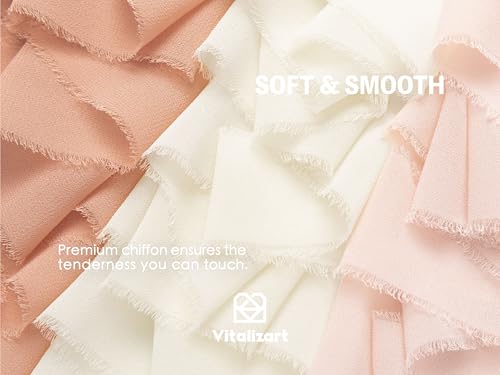 Vitalizart Pink Handmade Chiffon Silk Ribbon Fringe 1.5" x 21 Yd Blush Pink & White Frayed Edges Ribbons for Wedding Invitations Bridal Bouquets Gifts Wrapping Crafts Holiday Party Decorations - color: Cream & Pink