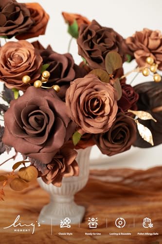 Ling's Moment Fake Flowers Box, Faux Artificial Greenery Stems Foam Roses Gardenia Anthurium Silk Eucalyptus Fabic Flower for Centerpieces Bouquet Wedding Vase, Walnut Brown & Terracotta, Deluxe Combo - color: Brn-walnut Brown & Terracotta, size: Deluxe