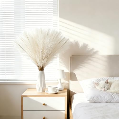 50pcs Ivory Pampas Grass 21.6 Inch Non-Shedding Faux Pampas for Vibrant Warm Home, Boho Weddings and Terracotta Tone Vase Arrangements - color: Ivory