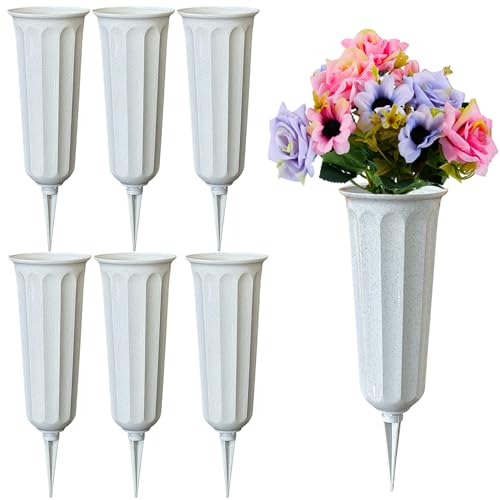 Memorial Floral Vases, Cemetery Vase, Headstones Flower Holder, Grave Cone Vase, Flower Pots for Outdoor Plants, Decorative Plastic Containers (Set of 6, Gray) - color: Gray