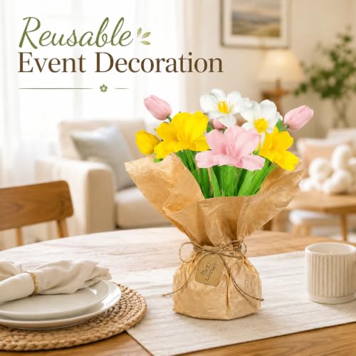 Cinrobiye 6 Set DIY Tulip Bouquet Kit, Artificial Flower Arrangement Craft Set, Wedding Centerpieces, Bridal Shower Table Decor, Party Decorations and Spring Event Floral Display - color: green