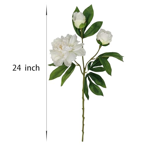Peony Artificial Flowers,4 Pcs Fake Faux Peonies Flowers Look Real,Silk Peonies with Stems for Home Decor,White Peonies Artificial Flowers for Floral Arrangements(4, White) - color: White