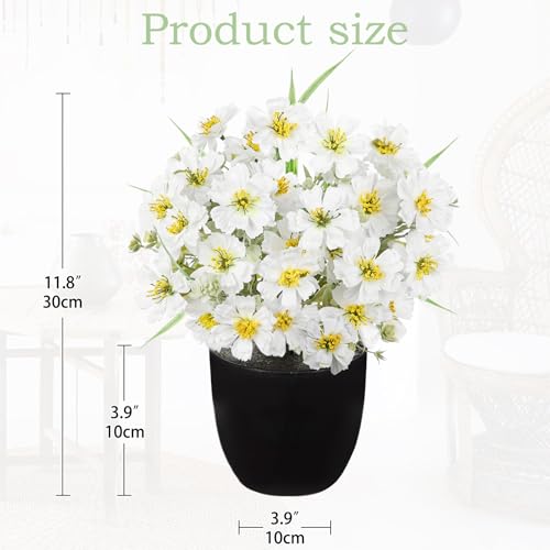 DILATATA White Poppy Artificial Flowers in Pot 12 Inch Fake Flowers Silk Poppies Arrangement Faux Plant Flower Decor for Spring Home Decor Table Centerpiece Garden Porch Window - White - color: White-poppy