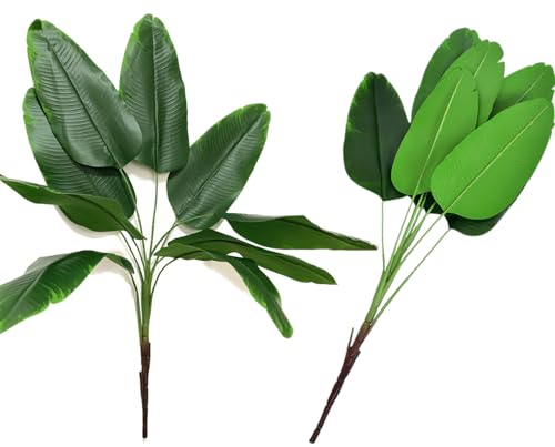 Artificial Banana Tree Plants Imitation Bird of Paradise Plant Faux Tropical Greenery Leaves Bush Fake Large Leaf for Indoor Outdoor Home Kitchen Party Flowers Arrangement Wedding Decorations 2 Pack - color: Banana Tree/ 2 Pcs