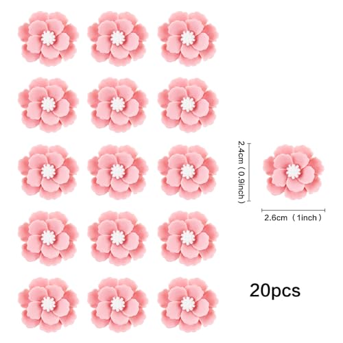 20Pcs 3D Pink Flower Cupcake Toppers Resin Flowers for Bridal Engagement Baby Shower Floral Birthday Cupcake Picks Wedding Anniversary Pink Flower Party Table Decorations - color: Flower-11