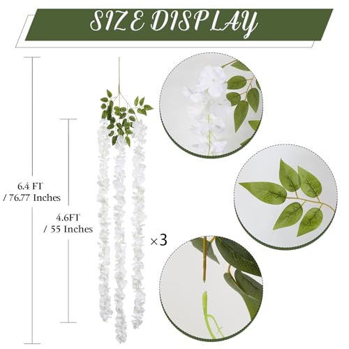 IPOPU White Wisteria Hanging Flowers Garland 6.4FT Wisteria Garland Hanging Flowers for Decoration for Wedding Arch, Backdrop, Garden Party Decor, 3 PCS (White) - color: White