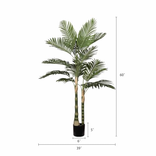 Artificial Palm Tree 5FT Tall Plants for Living Room Decor | Tall Fakeplants Large Floor Plant with Black Plastic Pot for Indoor and Outdoor Home Office Decor (5FT Artificial Palm Tree) - size: 5ft