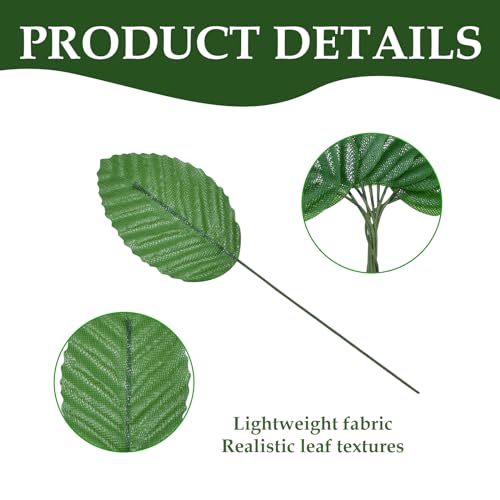 50Pcs Artificial Silk Leaf, Fabric Floral Fake Wire Crafts Leaves Faux Flowers for DIY Wedding Corsage Party Home Decoration Banquet and Christmas Hawaiian (Green) - color: Green