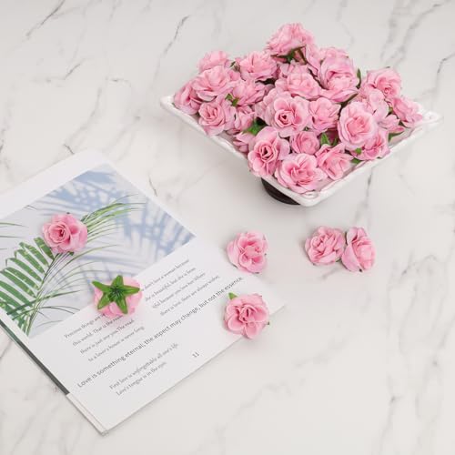 50 Pcs Pink Roses Artificial Flowers 1.7 Inch Mini Rose Flower Head Silk Fake Rose Flowers for Decoration DIY Craft Halloween Home Decor (Pink)