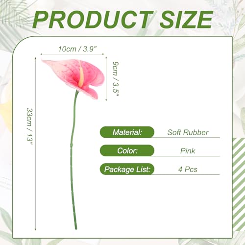 uxcell 4Pcs 11inch Artificial Anthurium Lily Flowers, Permanent Flower Bouquet for Home Arrangements Wedding Festival Decoration Crafts Store Decor Accessories, Pink - color: Pink