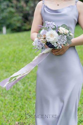 Set of 6 Purple Bridesmaid Bouquet, Lavender Wedding Bouquet,Small Wedding Bouquet,for Marriage Proposal Party and Wedding Ceremony,Anniversary,Artificial Flowers - color: Purple