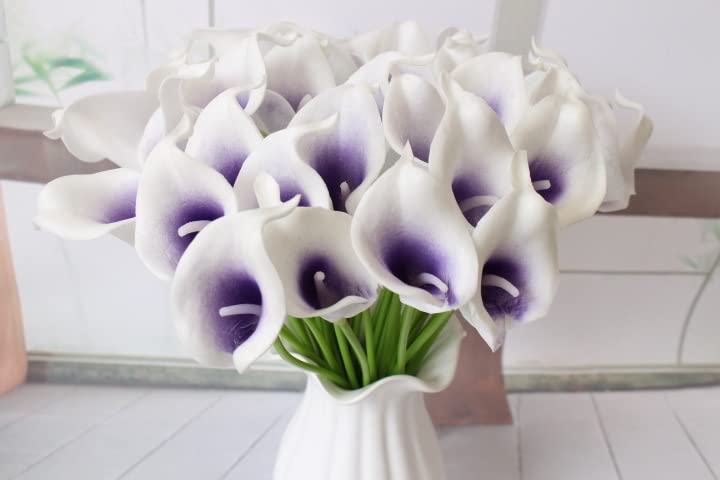 Faylapa 20 Pcs Artificial Calla Lily Real Touch Flowes Fake Flowers Wedding Bouquets Home Floral Decorations (Purple Stamen) - color: Purple Stamen
