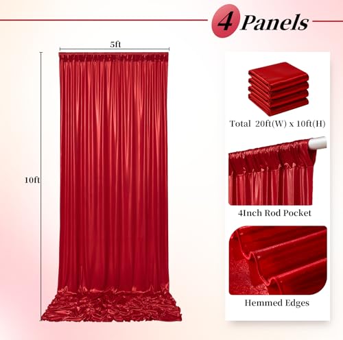 20ftx10ft Red Sequin Backdrop Curtain for Parties, Wrinkle Free Thick Glitter Sparkle Photo Backdrop Drapes 4 Panels 5x10FT Shimmer Back Drop Cloth for Wedding Birthday Photography Background - color: Red, size: 5'W×10'H _4 Panels