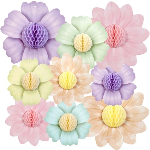 Paper Jazz 9PCS Paper Flowers Party Decorations,Pastel Honeycomb Butterfly Party Decoration,Fairy Birthday Party Decoration for Garden Tea Party Floral Baby Shower. - color: Pastel