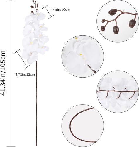41.34" Pure White Orchid Artificial Flowers 6PCS Velvet Silk Orchids Long Stem Faux Orchid Flowers for Tall Vase for Home Party Wedding Décor (Pure White) - color: Pure White