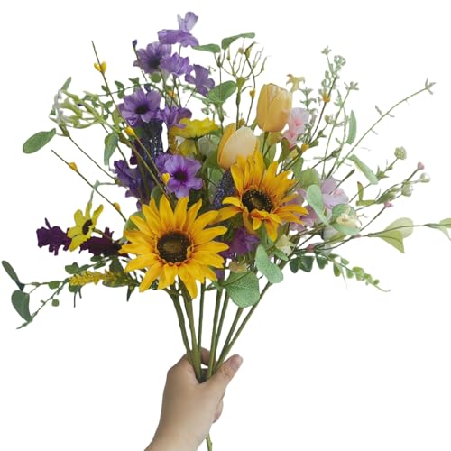 Artificial Wildflowers Bouquet, 8 Bundles Fake Silk Daisy Flowers Arragement,Sunflowers Colorful Summer Floral Stems for Vases Indoor Outdoor Decor Wedding Centerpieces - color: DASIY