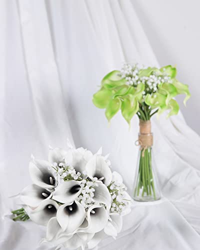 DuHouse 20Pcs Artificial Calla Lily Flower Real Touch Latex Flowers for DIY Wedding Bouquet Party Home Decor (Black White) - color: Black White, size: 20pcs