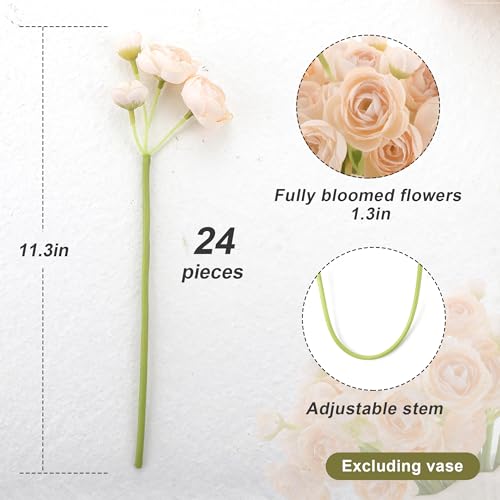 24 Stems Artificial Ranunculus Flowers - 96 Bloom Faux Silk Ranunculus Bouquet for Wedding Decorations, Home Décor, Holiday Arrangements & Large Event Centerpieces (Champagne) - color: Champagne