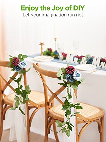 InnoGear Artificial Flowers, 50 Pcs Burgundy Foam Fake Roses Bulk with Stems for Decoration DIY Wedding Bouquets Centerpieces Bridal Shower Party Christmas Tree - color: Burgundy