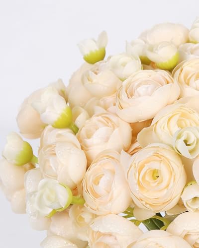 24 Pcs Ranunculus Artificial Flower Faux Silk Mini Ranunculus Flowers Fake Flowers for DIY Bouquet,Centerpieces Tables, Wedding Decor, Bridal Shower Decorations,Home Decor(Cream) - color: Cream