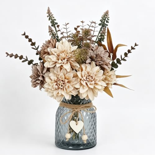 Leftover Faux Flowers in Vase,Table Centerpieces for Dining Room,Flower Centerpieces for Tables,Artificial Flowers,Kitchen Decor,Coffee Table Decor - color: Light Brown
