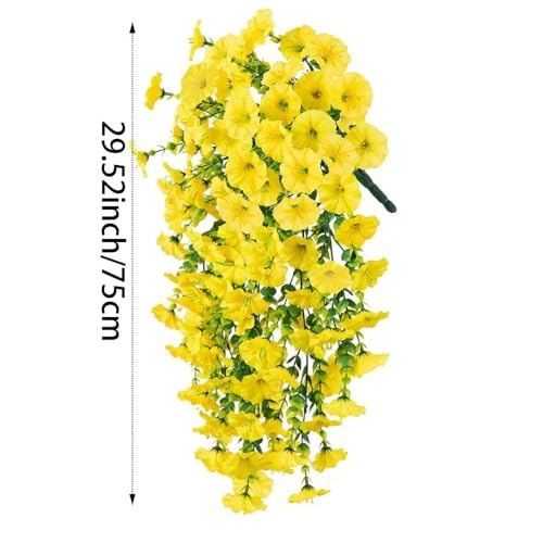 6 Pcs of Hanging Morning Glory Artificial Flowers, Upgraded Uv Resistant Artificial Hanging Flowers, Suitable for Decoration Such As Weddings, Gatherings, Courtyards, Porches, Etc (Yellow) - color: Yellow