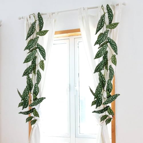 2Pcs Artificial Begonia Leaves Vines 4ft Fake Hanging Plant Ivy Vines Greenery Garland Faux Tropical Vine Decor for Wall Jungle Luau Beach Birthday Party Indoor Outdoor Home Décor - color: Begonia