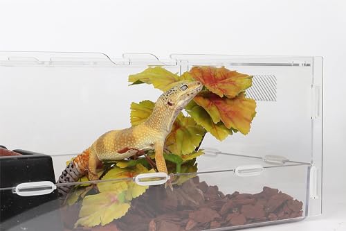 Reptile Plants for Terrarium, Ball Python Tank Decor Accessories fit Bearded Dragon Crested Leopard Gecko Lizard Chameleon Snake Frog Tortoise Hermit Crab - Fake Heuchera Micrantha Yellow - color: F-fake Heuchera Micrantha Yellow