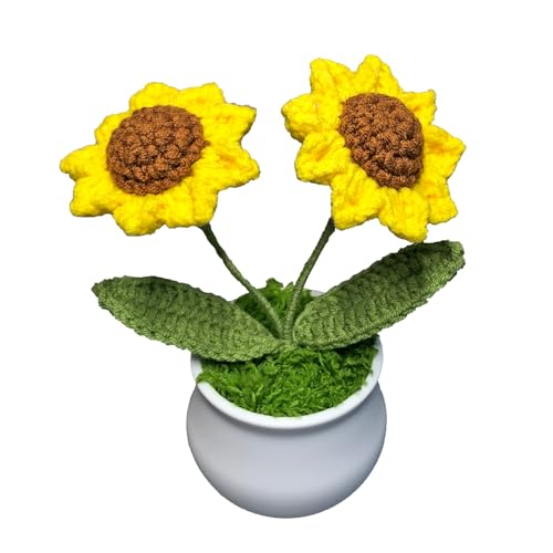 Joekaran Crochet Flowers Cute Little Potted Flower, Gift for Birthday, Teacher’s Day, Graduation, Anniversary, Christmas, Decor for Car Dashboard,Home Office Decoration (Sunflower) - color: Sunflower