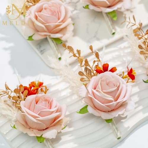 Pink Velvet Rose Boutonniere for Men,Set of 6,Groom and Best Man Boutonnieres with Artificial Flower,for Wedding Ceremony Anniversary, Formal Dinner Party, Fall Vintage Rustic Marriage Prom - color: 6pcs Pink Boutonnieres