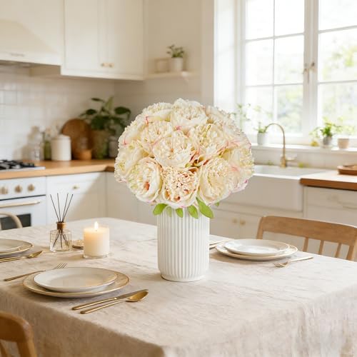 SITUMEIZI 10PCS Artificial Peony Flowers, Real Touch Fake Silk Bouquet with Stems for Home Mothers Day Wedding Party Centerpieces Table Decoration Indoor(Champagne) - color: Champagne